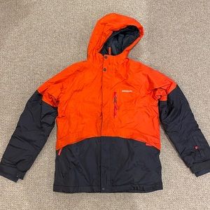 Orange and dark grey Patagonia boys winter jacket